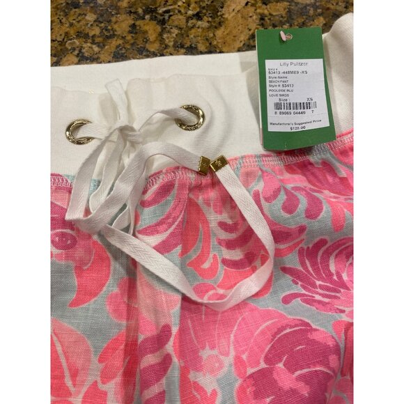NWT Lilly Pulitzer Linen Beach Palazzo Pants XS/S Love Birds MSRP$128 RARE print - Picture 7 of 12